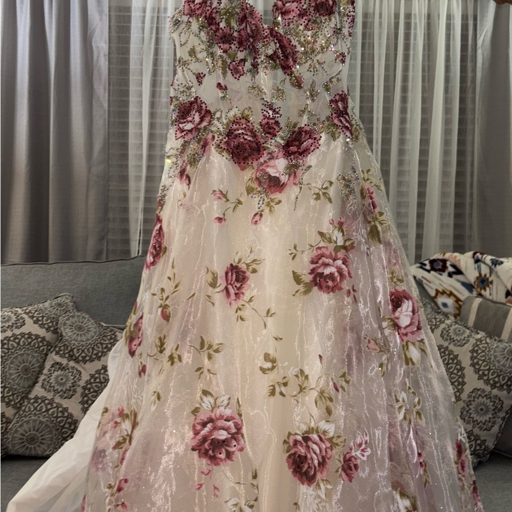 Andrea & Leo Couture Floral Embroidered Dress